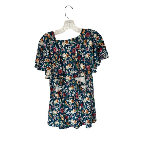 Ralph Lauren Black Label Stretch V-Neck Faux Wrap Blue Ruffle Blouse Medium - Picture 10 of 13